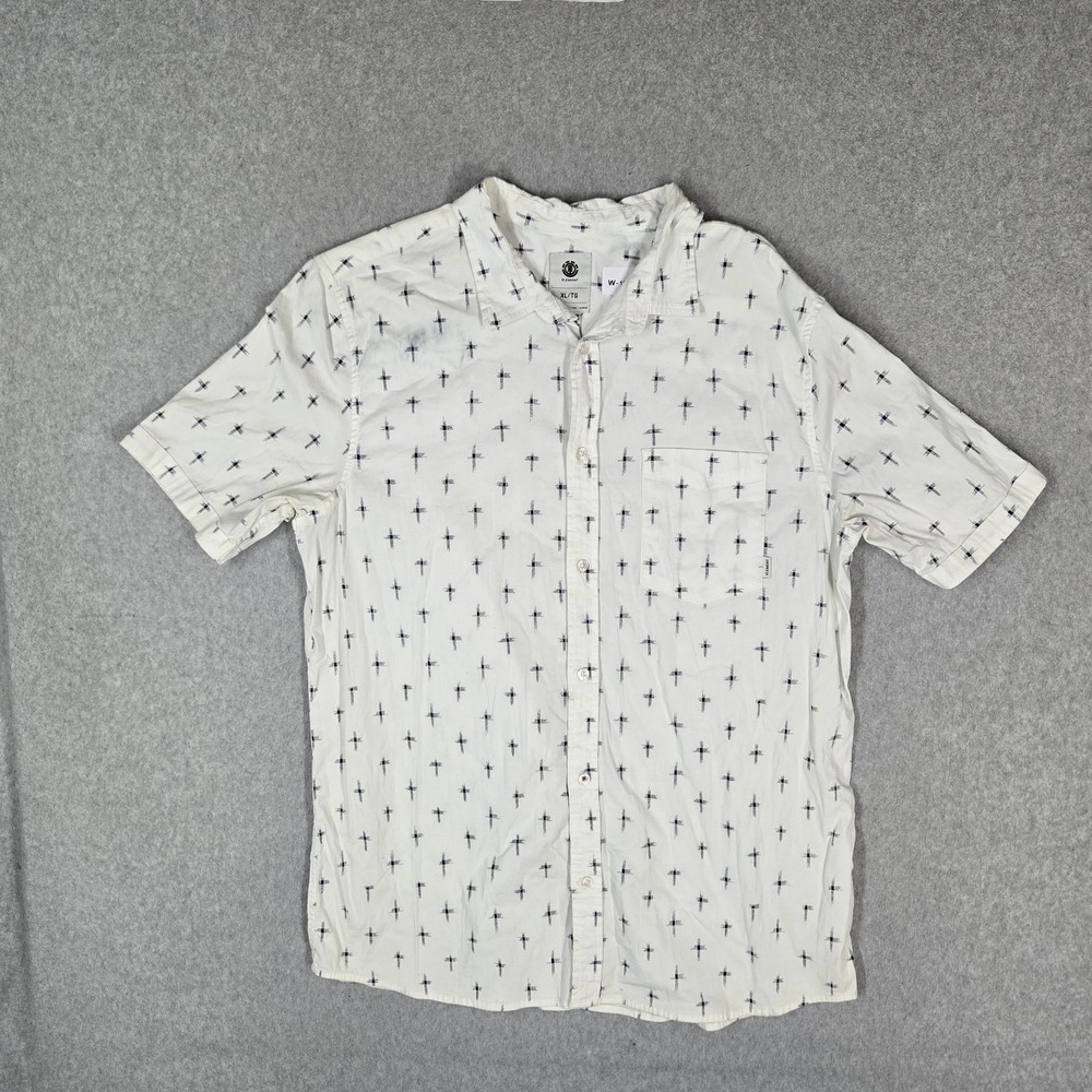 Element Men Button Up Shirt XL/TG White Embroidered Geometric Stretch